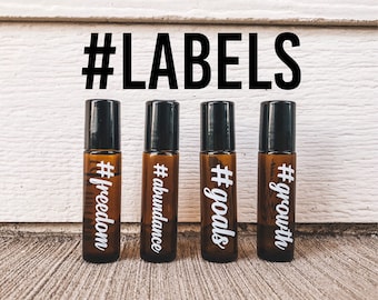 Essential oil roller-bottle labels, essential oil labels, 10ml roller-bottle labels, custom roller-bottle label, hashtag roller-bottle label