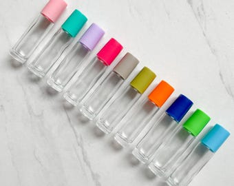 Frascos roll-on de 10 ml, frascos roll-on de colores de 10 ml, frascos vacíos para aceites esenciales, frasco roll-on de vidrio, accesorios para aceites esenciales