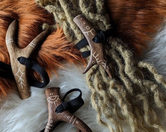 Reindeer antler hair / dread ties ~ Lapland inspired symbols ~ Handmade by NoaidiDreads