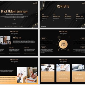 Modern Black Golden Business Summary Report PowerPoint Template
