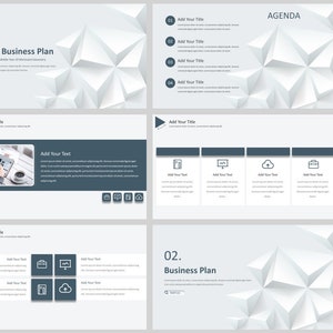 May include: A presentation slide deck with a white geometric background and grey text. The title of the presentation is "2022 Minimal Business Plan". The agenda includes "Business Plan" and "Business Plan".