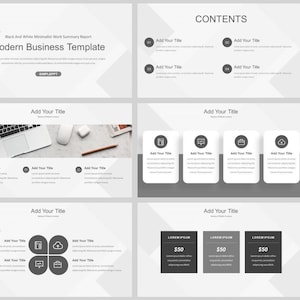 Modello PowerPoint business in stile rivista in bianco e nero