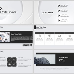 Modello PowerPoint business in stile rivista in bianco e nero