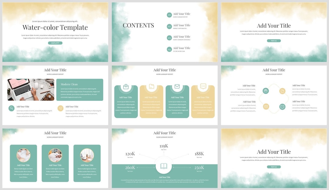 Minimal Watercolors Clean Report Powerpoint Template - Etsy