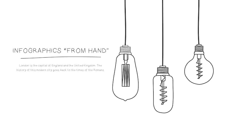 May include: Three black and white line drawings of hanging light bulbs. The light bulbs are different shapes and have different filament designs.