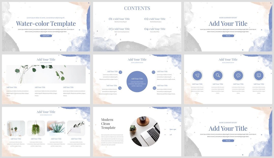 Minimal Watercolors Clean Report Powerpoint Template - Etsy