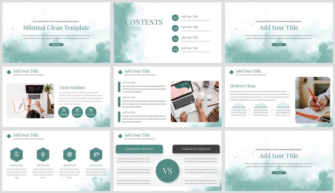 Minimal Watercolors Clean Report Powerpoint Template - Etsy