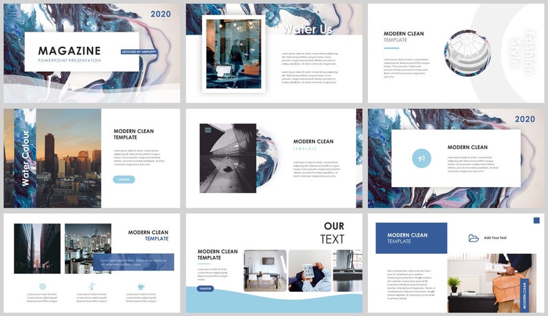 Modern Clean Water Color Style Powerpoint Template - Etsy
