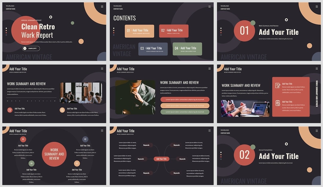 Retro Clean Work Summary Powerpoint Template - Etsy