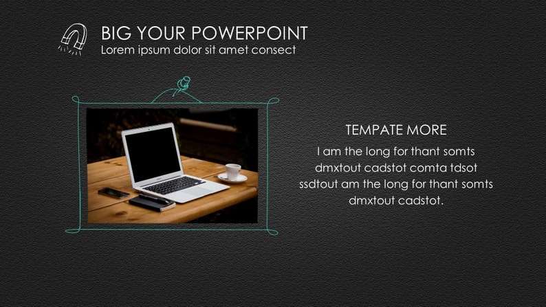 May include: A laptop computer with a black screen is open on a wooden table. A cup of coffee and a notebook are also on the table. The image is framed with a hand-drawn border.
