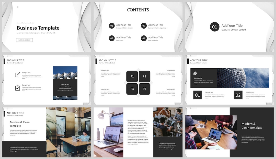 Black & White Business Powerpoint Template - Etsy