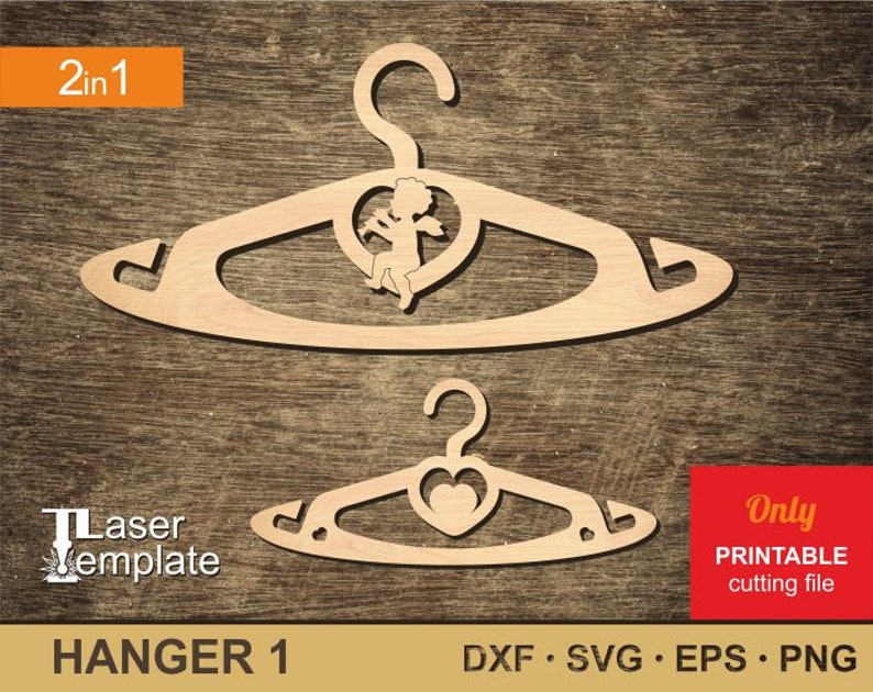 Wooden hanger. Laser template cutting the hanger. 2 models in Etsy