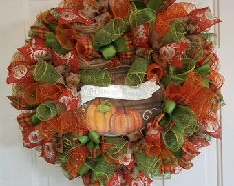 Fall Welcome Friends Wreath, Thanksgiving Front Door Decor, Seasonal Porch Decor, Holiday Harvest Pumpkin Wall Hanger, WreathsNMorebyKathy
