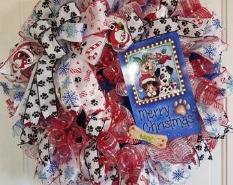 Merry Christmas Puppy Wreath, Dog Lover Wreath, Puppy Love Front Door Decor Canine Porch wreath