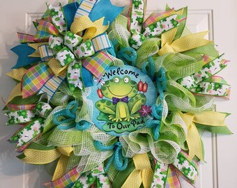 Welcome to Our Pad,Summer Time wreath, frog door decor, WreathsNMore by Kathy