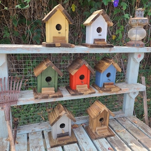 Decorative Rustic Bird House, Wood Birdhouse, Painted Bird House, Garden Yard Art