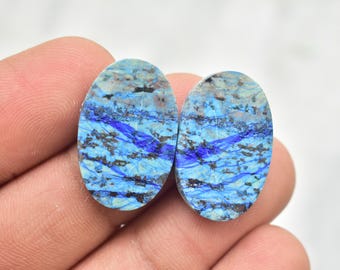 Azurit Malachit Paar Cabochon / Azurit Malachit Edelstein / ovale Form / 30.90 Ct. / 24x16x4mm. / Edelstein lose / P-651