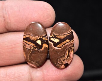 Par de jaspe del desierto (cabujón) / Par de jaspe del desierto (piedra preciosa) / Forma ovalada / 25,05 ct. / 25 x 14 x 4 mm. / Piedra preciosa suelta / R-110