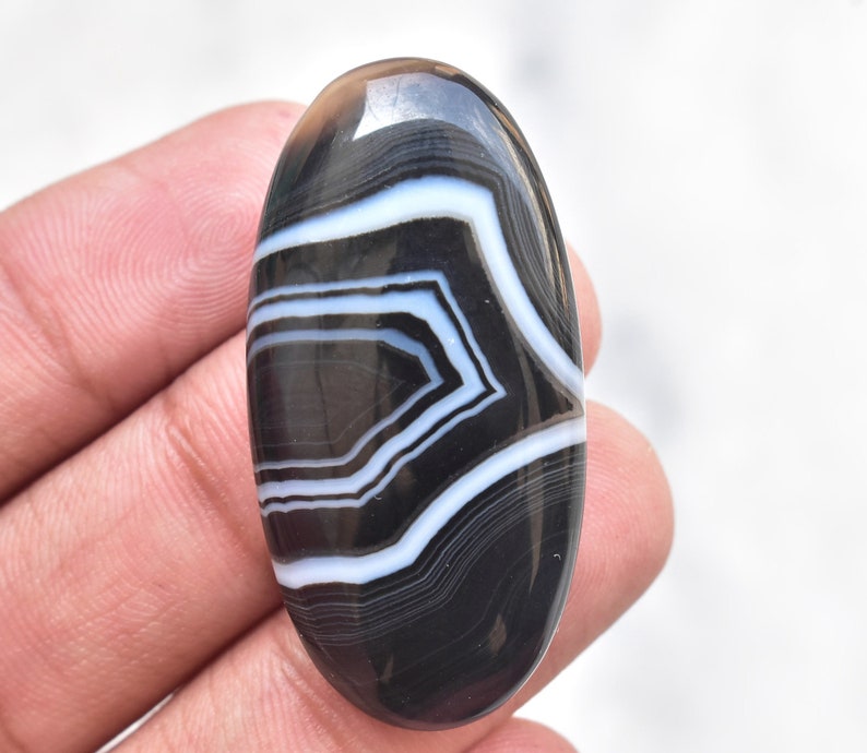 Loose Gemstone F-752 41x21x6 mm Banded Agate Cabochon Black Banded Agate Gemstone For Jewelry Oval Shape 46.60 CT