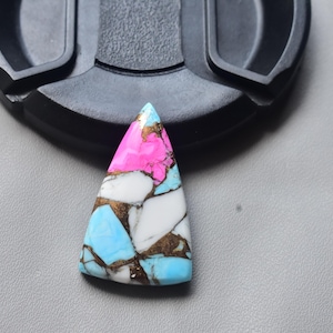 Cotton Candy Turquoise with Arizona Turquoise Cabochon / Freeform Shape / 23.80 Ct. / 29x18x6 mm. / Loose Gemstone / Q-399