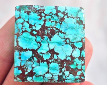 Turquoise Cabochon / Unique Dyed Magnesite Gemstone / Cushion Shape / 65.00 ct. / 32x30x6 mm. / Loose Gemstone / H-439