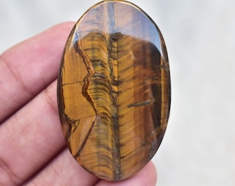Tiger Eye Cabochon / Top Grade Yellow Tiger Eye Gemstone / For Jewelry / Oval Shape / 73.80 ct. / 48X30X5 mm. Loose Gemstone F-493