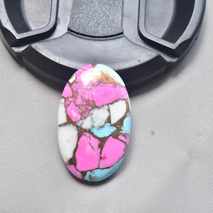 Cotton Candy Turquoise with Arizona Turquoise Cabochon / Oval Shape / 28.10 Ct. / 30x19x5 mm. / Loose Gemstone / Q-381