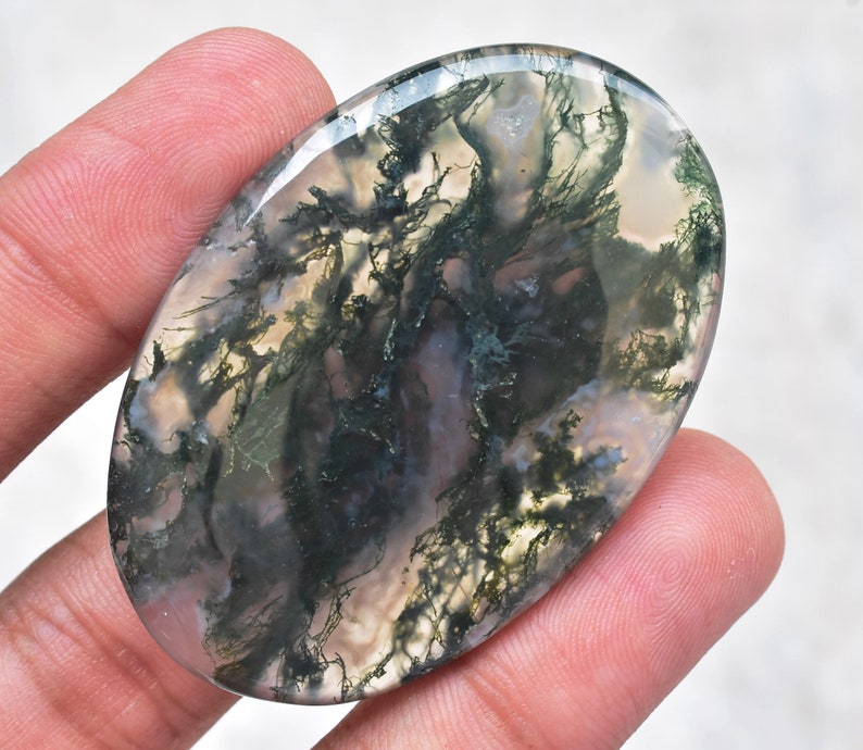 54x36x5 mm Loose Gemstone G-91 Moss Agate Cabochon High Quality Green Moss Agate Gemstone For Jewelry Oval Shape 98.10 ct