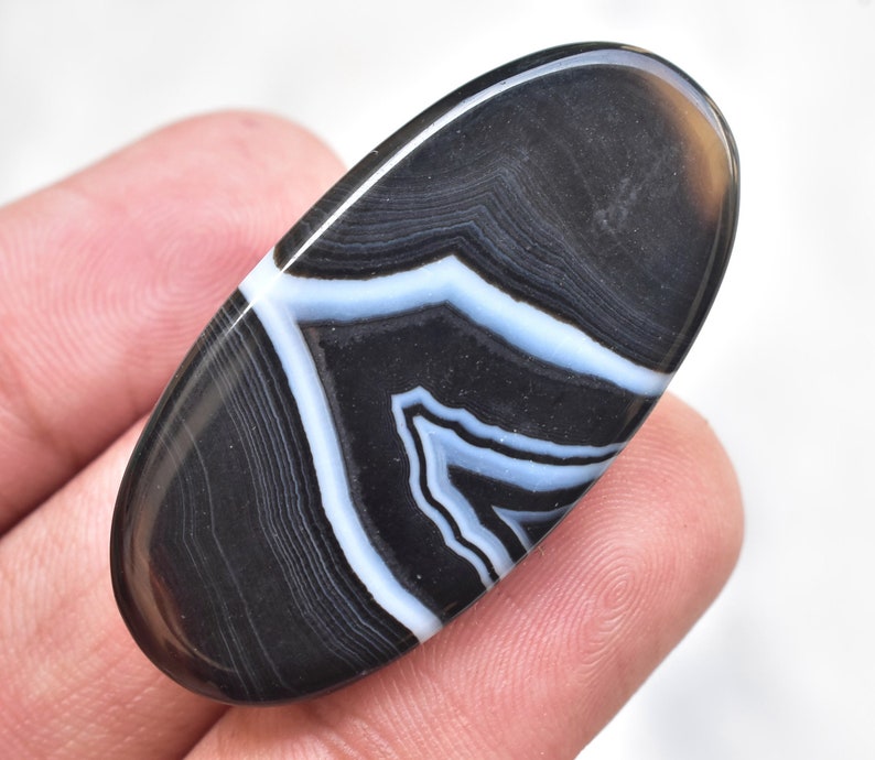 Loose Gemstone F-752 41x21x6 mm Banded Agate Cabochon Black Banded Agate Gemstone For Jewelry Oval Shape 46.60 CT