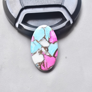 Cotton Candy Turquoise with Arizona Turquoise Cabochon / Oval Shape / 22.25 Ct. / 30x18x5 mm. / Loose Gemstone / Q-379