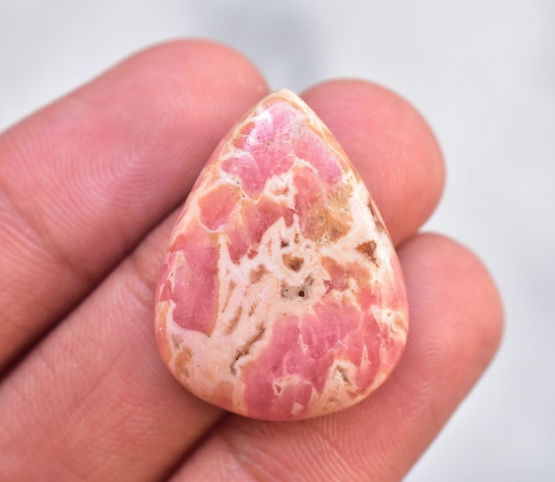Rhodochrosite Cabochon High Quality Rhodochrosite Gemstone Pear Shape 32.30 Ct Loose Gemstone I-527 27x21x6 mm
