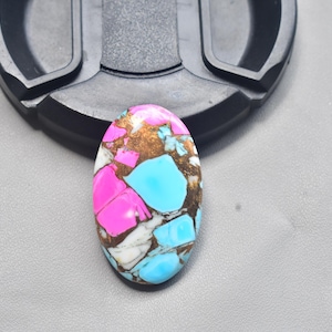 Cotton Candy Turquoise with Arizona Turquoise Cabochon / Oval Shape / 28.10 ct. / 32x19x5 mm. / Loose Gemstone / Q-359