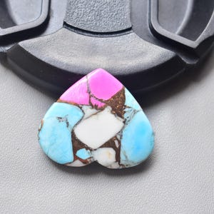 Cotton Candy Turquoise with Arizona Turquoise Cabochon / Heart Shape / 19.05 Ct. / 24x21x5 mm. / Loose Gemstone / Q-388