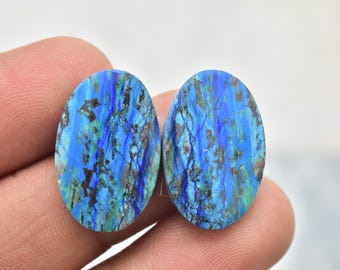 Azurit Malachit Paar Cabochon / Azurit Malachit Edelstein / ovale Form / 30.20 Ct. / 24x16x4mm. / Edelstein lose / P-655