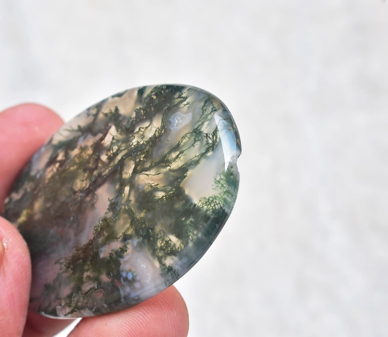 54x36x5 mm Loose Gemstone G-91 Moss Agate Cabochon High Quality Green Moss Agate Gemstone For Jewelry Oval Shape 98.10 ct