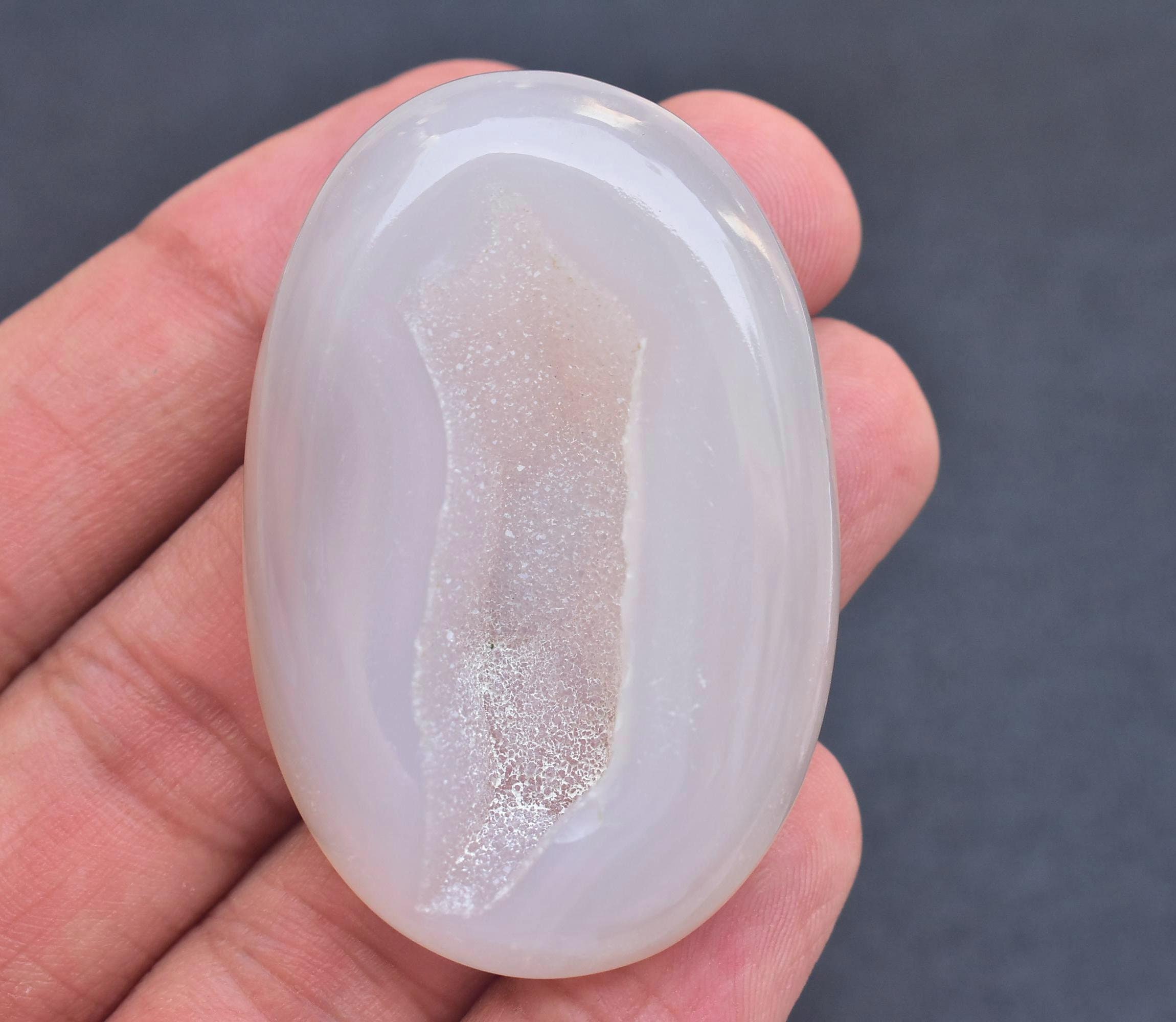 Agate Druzy Cabochon / White Agate Druzy Gemstone / Pear Shape Etsy