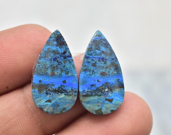 Azurite Malachite Pair Cabochon / Azurite Malachite Gemstone / Pair Shape / 21.25 Ct. / 23x12x4 mm. / Loose Gemstone / P-654