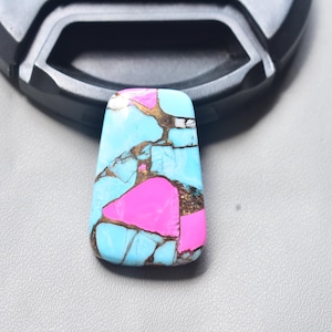 Cotton Candy Turquoise with Arizona Turquoise Cabochon / Freeform Shape / 26.70 Ct. / 26x17x6 mm. / Loose Gemstone / Q-396
