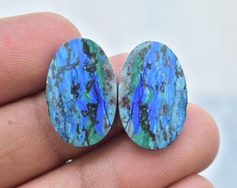 Azurite Malachite Pair Cabochon / Azurite Malachite Gemstone / Oval Shape / 28.30 Ct. / 22x14x4 mm. / Loose Gemstone / P-656