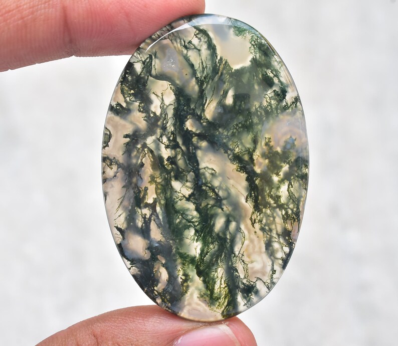 54x36x5 mm Loose Gemstone G-91 Moss Agate Cabochon High Quality Green Moss Agate Gemstone For Jewelry Oval Shape 98.10 ct