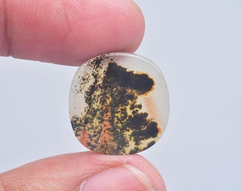 Dendrite Agate Cabochon / Scenic Dendritic Agate Gemstone / Flat Cabochon / Cushion Shape / 8.85 Ct. / 18X18X2 mm. / Loose Gemstone / L-630