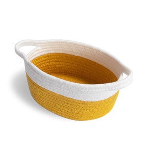 ICEBLUE HD Small Cotton Rope Storage Basket Yellow Woven Basket on Table Handmade Decor Rope Basket