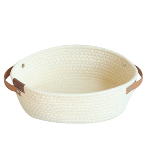 ICEBLUE HD Mini Size Natural Cotton Rope Toys Basket Nursery Basket with Leather Handles