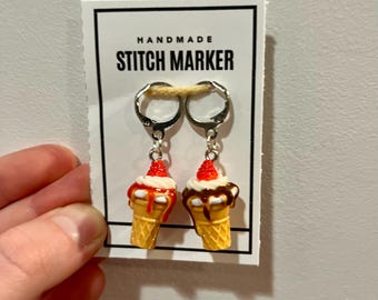 Handmade Sundae Ice Cream Cone Stitch Markers: Crochet & Knit Candy Progress Keepers