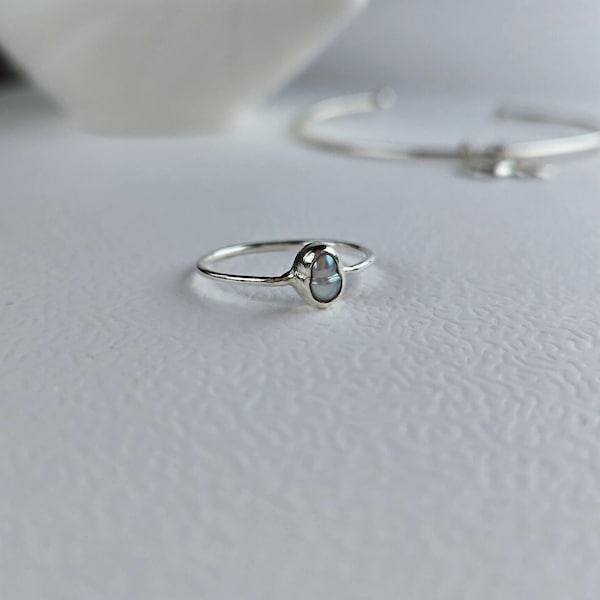 Sterling Silver Pearl Ring • Dainty Freshwater Pearl Band • Minimalist Silver Ring • Elegant Gift for Her