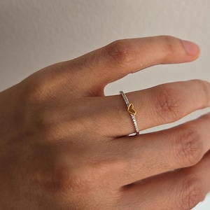 Infinity Heart Ring – 925 Sterling Silver Gold Heart Ring, Dainty CZ Band, Minimalist Love Ring, Promise Ring Gift for Her