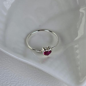 Sterling Silver ring | AAA Mozambique Blood-Red Ruby Heart Ring • Natural Heart-Shaped Ruby • Dainty Valentine's Gift • Handmade Jewelry
