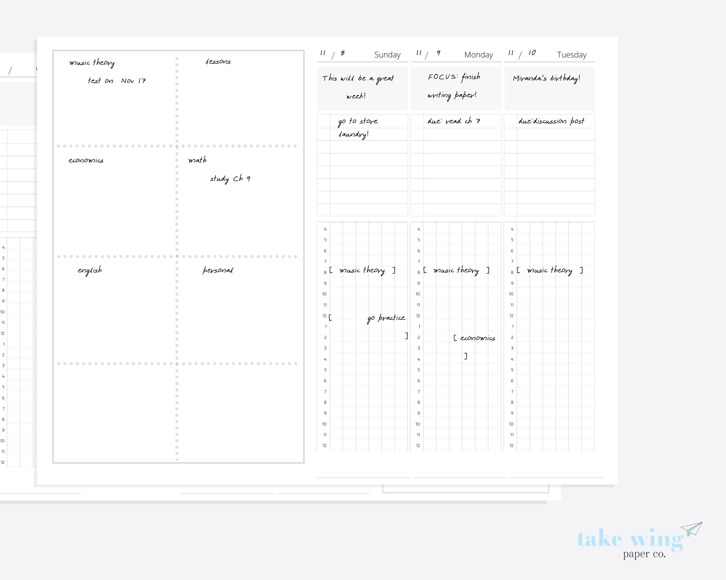 weekly-timetable-printable-planner-2-page-weekly-spread-etsy