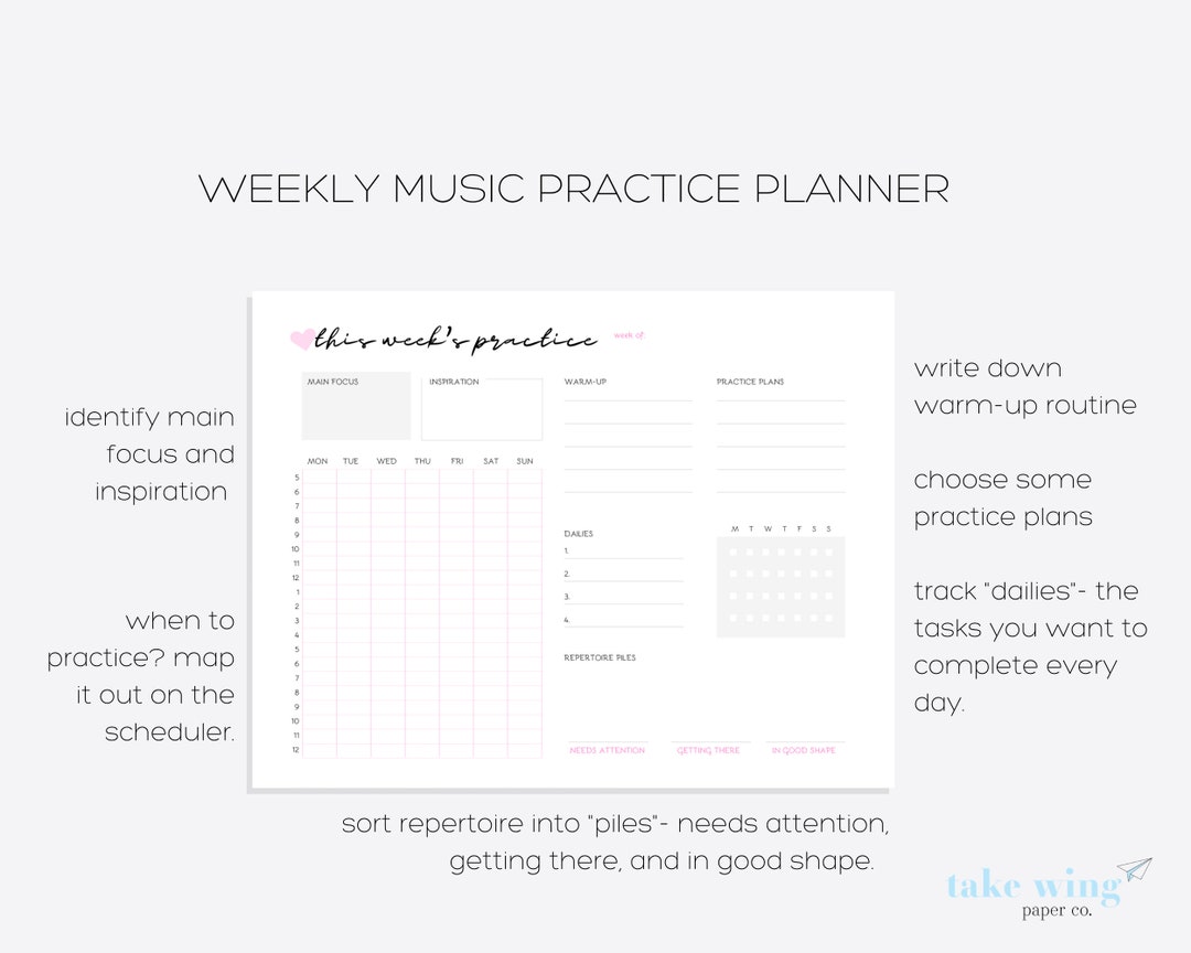 Weekly Music Practice Planner Musician Printable Planner Music Teacher