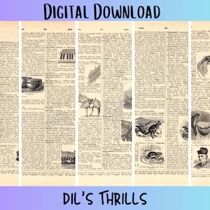 Vintage Dictionary Pages with Illustrations - Aged Junk Journal Scrapbook Art Collage Printable Sheets 1944 Copyright